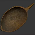 Vintage Handcrafted Wooden Scoop Bowl Featuring Textured Surface And Long Handle