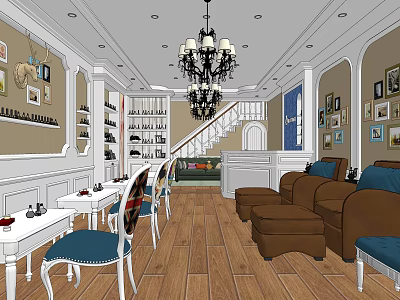 Elegant Modern Beauty Hair Salon Interior With Styling Chairs Mirrors And Product Shelves 3d model