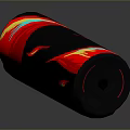 Sleek Black Red Cylindrical Portable Speaker With Modern Design And Compact Size