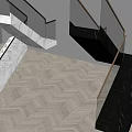 Modern Interior Stairs With Marble Steps Glass Railings And Herringbone Floor