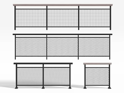 Modern Metal Fences with Grid Pattern Multiple Designs and Top Styles 3d model