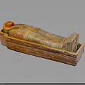 Egyptian Style Mummy Sarcophagus Wooden Sculpture With Gold Red Decorations And Open Lid