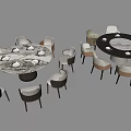 Modern Dining Table Combination With Marble Tops And Colorful Chairs 3d model