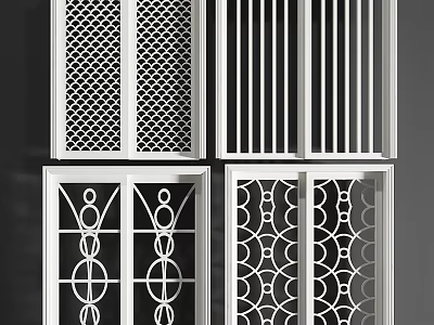 Sliding Doors With Various Decorative Patterns Including Grid Vertical Stripes Circular And Wave 3d model