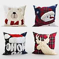 Festive Christmas Throw Pillows Featuring Polar Bear Snowman Reindeer OH HO HO Lettering And Plaid