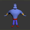 Blue Genie 3D Animated Character With Red Belt And Outstretched Arms