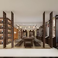 Traditional Chinese Medicine Appropriate Technology Interior Featuring Wooden Display Tables And Chairs