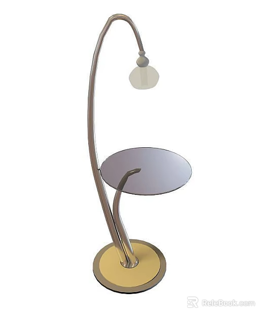 Modern Floor Lamp With Metal Stand Round Base And Small Table Top 3d model 