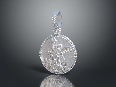 Elegant Silver Fashion Pendant With Diamond Encrusted Edge And Angel Sword Design 3d model