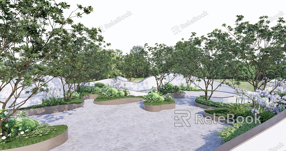 Modern Garden Arc Garden Flower Border Tree Pond Forest Rest model