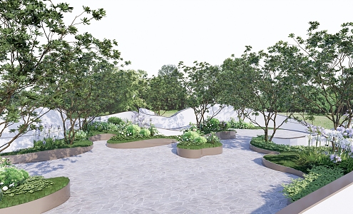 Modern Garden Arc Garden Flower Border Tree Pond Forest Rest 3d model