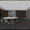 Luxury Private Dining Box With Large Round Table Wine Rack Decorative Paintings And Sofa 3d model