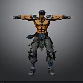 3D Warrior Character Design With Muscular Bare Chest Blue Orange Accents And Quiver
