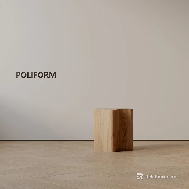 POLIFORM Wooden Cube Side Table In Modern Minimalist Interior With Light Floor 3d model