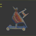 Yellow Bird Shaped Decorative Sculpture With Red Floral Patterns And Wheel Base