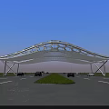 Modern Entrance Gate with Unique Curved Roof and Perforated Design in Parking Area