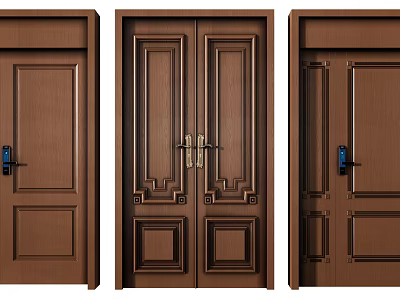 Master and Slave Door In Brown Wooden Carved Design For Home Interior 3d model