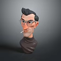 3D Male Character Model With Stylish Hair Glasses Turtleneck Smoking Cigarette In Gray Background
