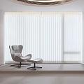 White Vertical Blinds in Modern Room with Grey Armchair and Natural Light