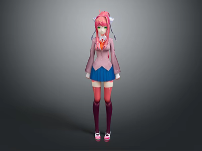 Game Movie Character Featuring Pink Hair Pink Coat Blue Skirt Red Stockings And White Shoes 3d model