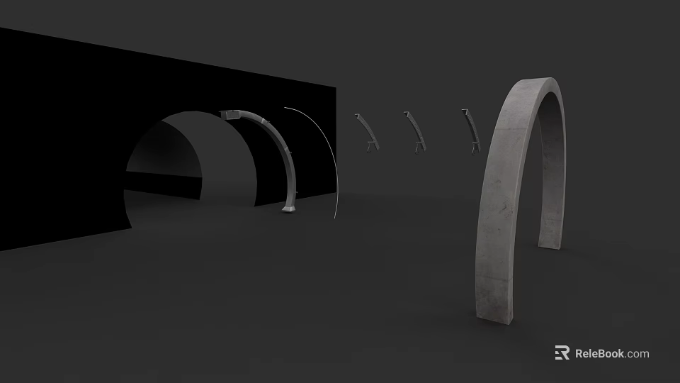 Modern Garden Landscape Featuring Curved Stone Arch Structures And Design Elements 3d model 