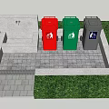 Public Facility With Colorful Recycling Bins Hand Washing Station And Grass Area