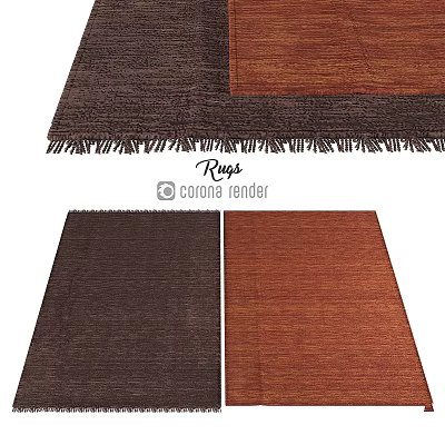 Dark Brown And Reddish Brown Square Rugs With Fringe Design For Home Decor 3d model