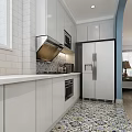 Modern Living and Dining Room Interior with Sofa TV Decorative Paintings and Area Rug