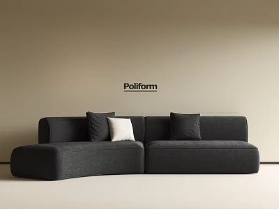 Modern Poliform L shaped Sectional Sofa with Black Upholstery and Soft Cushions 3d model