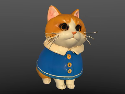 Cute Reptile Stuffed Toy Wearing Blue Coat With White Collar And Buttons 3d model