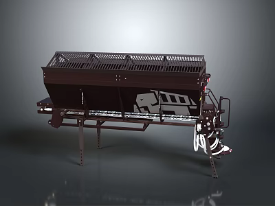 Metallic Industrial Processing Equipment With Grated Top Conveyor Belt Support Frame And Cables 3d model