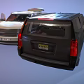 Black SUV and White Van Two Cars with Open Doors and Interior View