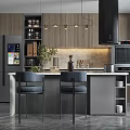 Modern Kitchen Interior Design With Island Counter Chairs Pendant Lights Cabinets And Appliances