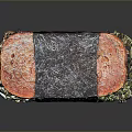 Fresh Square Sushi With Salmon Topping Nori Wrapper Rice Base And Green Seaweed Garnish