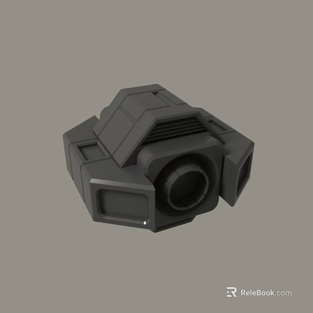 3D Rendered Black Mechanical Device With Square Cylindrical Components Grooves And Holes 3d model 