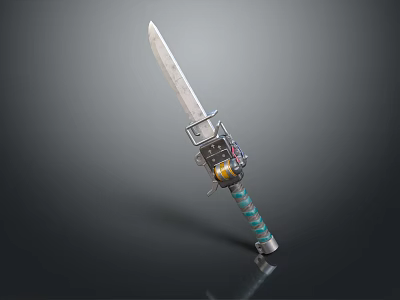 Modern Dagger With Metal Blade Blue Green Striped Handle And Unique Guard Design 3d model