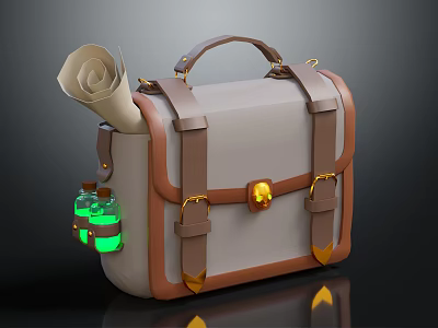 Beige And Brown Leather Satchel With Leather Straps And Golden Buckle For Fashion Accessories 3d model