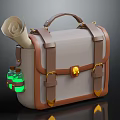 Beige And Brown Leather Satchel With Leather Straps And Golden Buckle For Fashion Accessories