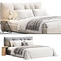 Modern Double Bed Interior Design With Soft Pillows Striped Bedspread And Side Table