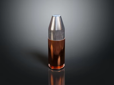 Copper Cased Bullet With Silver Top Shiny Surface On Black Background 3d model