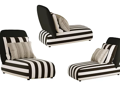 Black and White Striped Chaise Lounge with Decorative Pillows in Modern Design 3d model