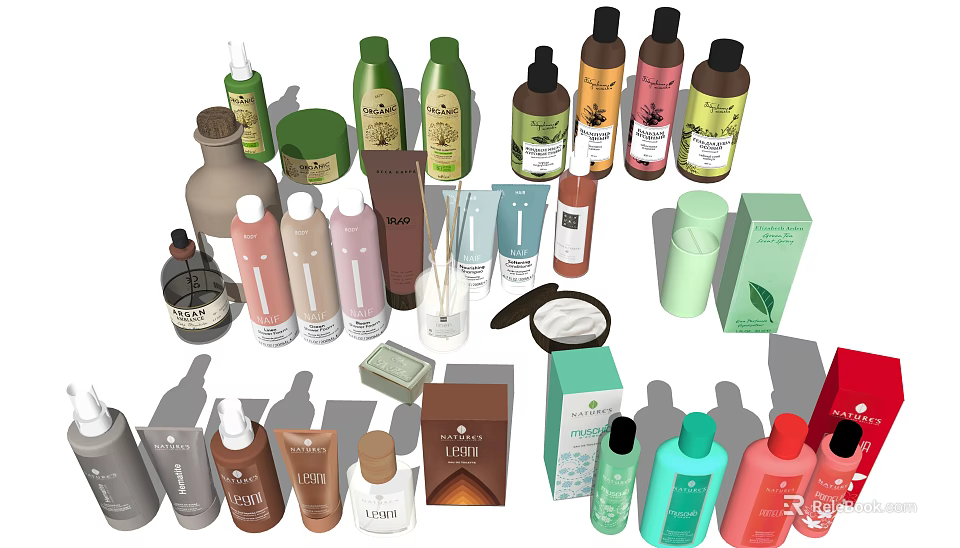 Perfume and Cosmetics Collection with Assorted Bottles Jars Tubes and Packaging Boxes 3d model 