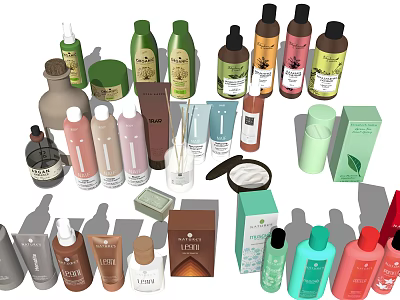 Perfume and Cosmetics Collection with Assorted Bottles Jars Tubes and Packaging Boxes 3d model