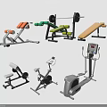 Various Fitness Equipment Including Treadmill Dumbbells Exercise Bike And Weight Bench