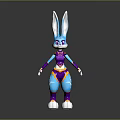 Vibrant 3D Game Animation Rabbit Character With Blue Ears Purple Eyes And Colorful Outfit