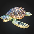 Colorful Sea Turtle Swimming with Tortoiseshell Pattern Shell and Flippers Underwater 3d model