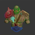 Muscular Fantasy Monster Character With Red Bloodstained Armor Sharp Horns And Fierce Expression