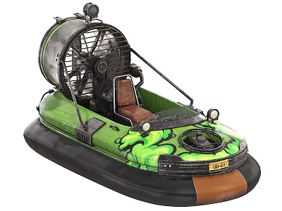 Green And Black Hovercraft With Orange Base Fan Seat And Graffiti Design 3d model