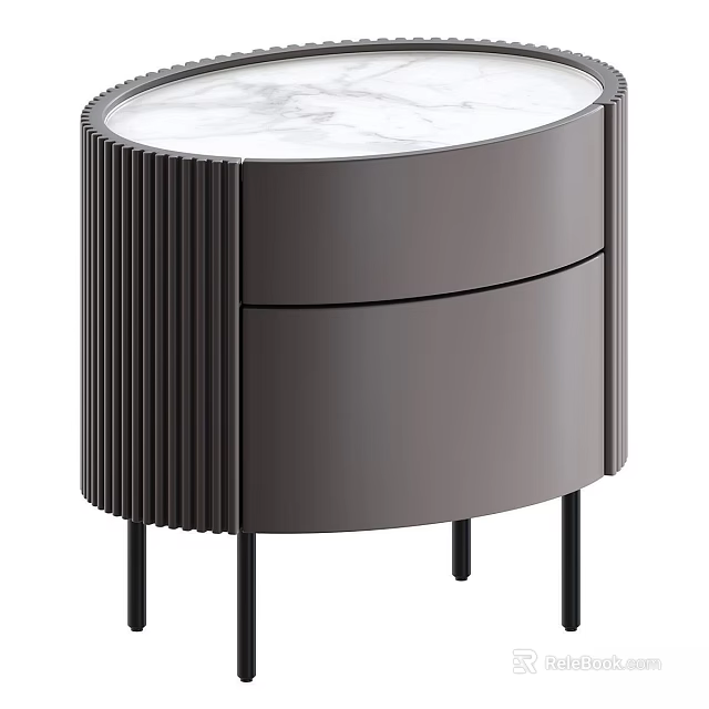 Modern Gray Bedside Table With Marble Top Two Drawers And Black Legs Design 3d model 