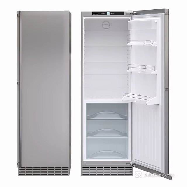 Modern Kitchen Refrigerator With Stainless Steel Exterior And Interior Storage Shelves 3d model 